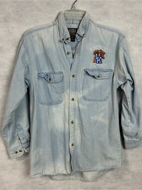 Sierra Pacific Denim Shirt Youth Large Button Up Kentucky Wildcats Logo Stains
